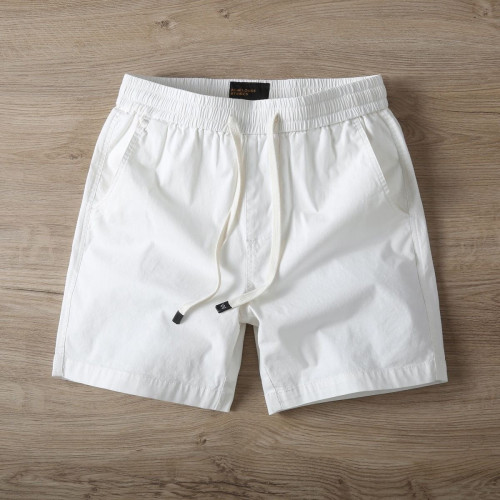 夏季純棉四分短褲男士美式休閒工裝松緊腰青年松緊沙灘運動三分褲