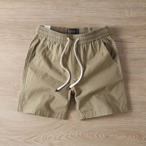 夏季純棉四分短褲男士美式休閒工裝松緊腰青年松緊沙灘運動三分褲