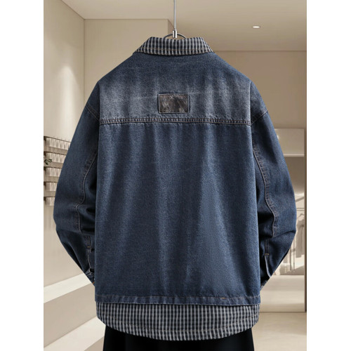 青少年假兩件牛仔衣服男外套春秋季韓版潮帥氣初高中學生休閒夾克