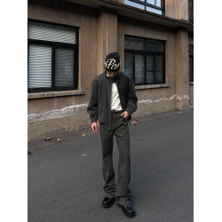 美式cleanfit復古灰綠色微喇牛仔褲直筒顯高顯瘦垂感vibe長褲男女