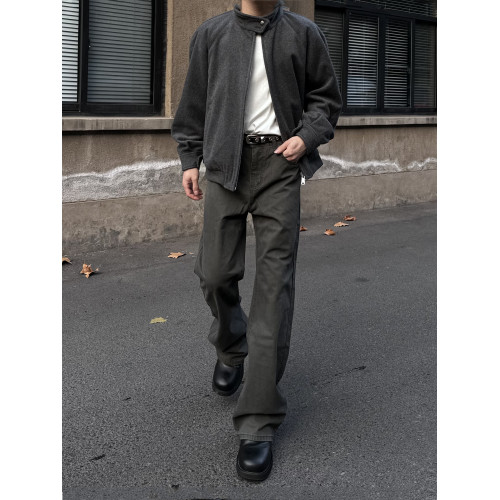 美式cleanfit復古灰綠色微喇牛仔褲直筒顯高顯瘦垂感vibe長褲男女