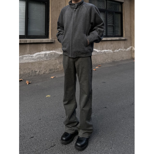 美式cleanfit復古灰綠色微喇牛仔褲直筒顯高顯瘦垂感vibe長褲男女