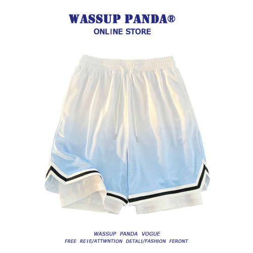 WASSUP PANDA漸變冰絲網眼籃球運動短褲男夏季薄款美式速乾五分褲