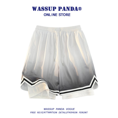 WASSUP PANDA漸變冰絲網眼籃球運動短褲男夏季薄款美式速乾五分褲