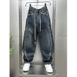 牛仔褲男士秋冬新款加絨加厚潮牌彎刀褲美式直筒褲水洗復古工裝褲