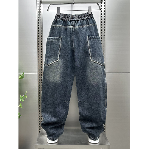 牛仔褲男士秋冬新款加絨加厚潮牌彎刀褲美式直筒褲水洗復古工裝褲