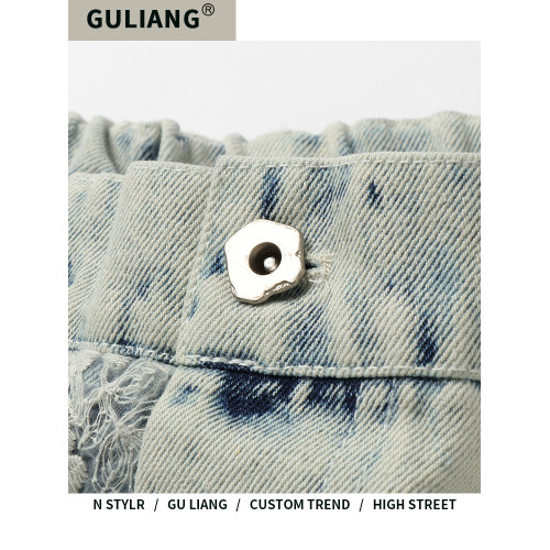 GU LIANG「潮流自定義」好物精選丨美式街頭水洗蕾絲拼接五分褲潮
