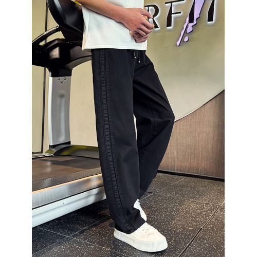 Oboy春夏季水洗做舊復古休閒褲男潮流寬鬆濶腿褲痞帥工裝彎刀褲潮