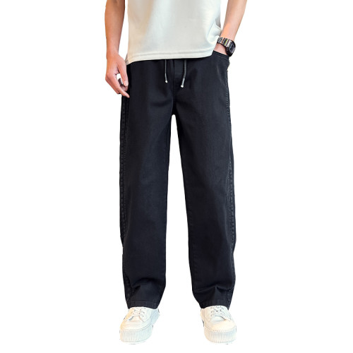 Oboy春夏季水洗做舊復古休閒褲男潮流寬鬆濶腿褲痞帥工裝彎刀褲潮