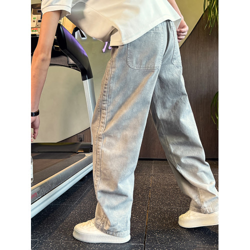 Oboy春夏季水洗做舊復古休閒褲男潮流寬鬆濶腿褲痞帥工裝彎刀褲潮