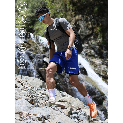 andtime美式綉花短褲褶皺籃球速乾運動休閒騎行戶外寬鬆三四分褲