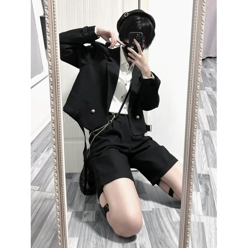 dk製服男夏季短西褲薄款五分褲子男生透氣百搭休閒黑色學生校服褲