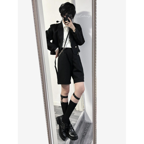 dk製服男夏季短西褲薄款五分褲子男生透氣百搭休閒黑色學生校服褲