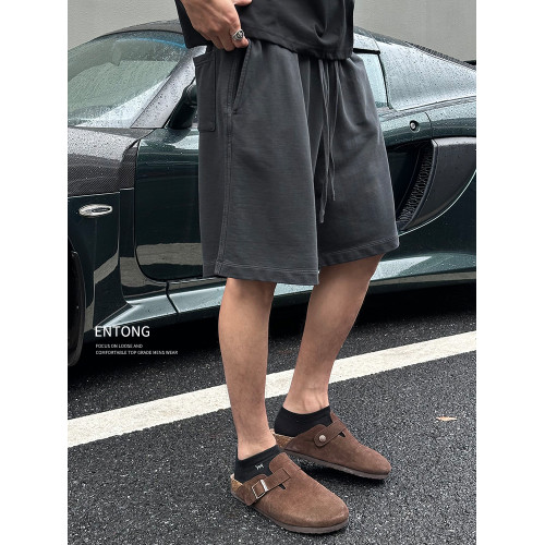 Entong美式潮牌重磅水洗休閒短褲男夏季薄款大碼寬鬆運動五分褲子