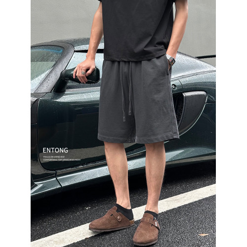 Entong美式潮牌重磅水洗休閒短褲男夏季薄款大碼寬鬆運動五分褲子