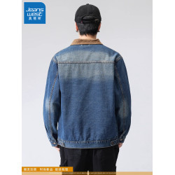 真維斯藍色襯衫式牛仔外套男款2025新款水洗做舊寬鬆潮牌工裝夾克