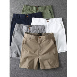 夏季純棉休閒輕薄短褲男式歐美直筒修身四五分褲大碼純色百搭褲子