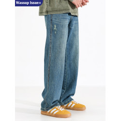 WASSUP ISSUE美式復古潮流牛仔長褲男款春秋時尚寬鬆休閒直筒褲子