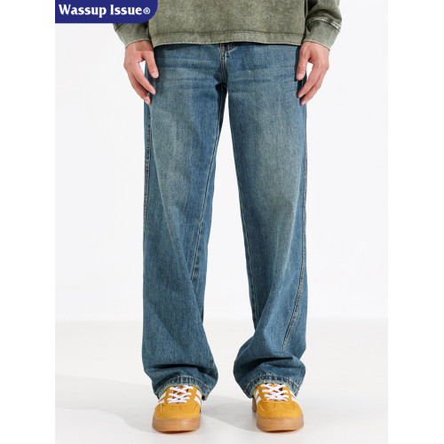 WASSUP ISSUE美式復古潮流牛仔長褲男款春秋時尚寬鬆休閒直筒褲子