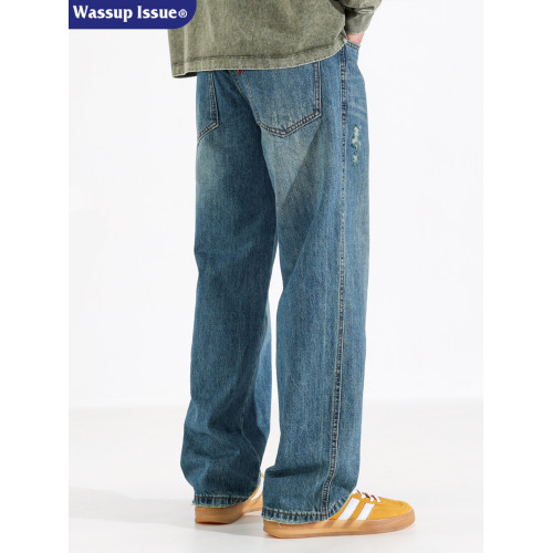 WASSUP ISSUE美式復古潮流牛仔長褲男款春秋時尚寬鬆休閒直筒褲子