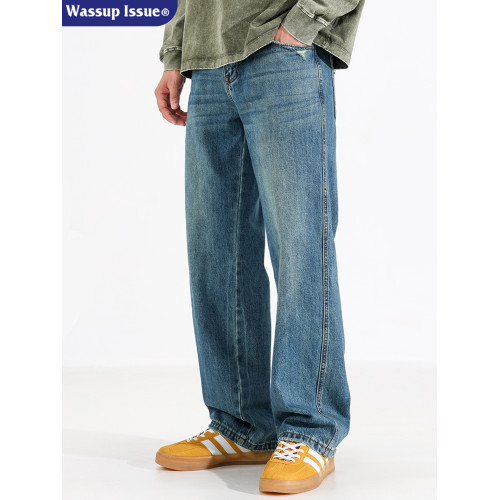 WASSUP ISSUE美式復古潮流牛仔長褲男款春秋時尚寬鬆休閒直筒褲子