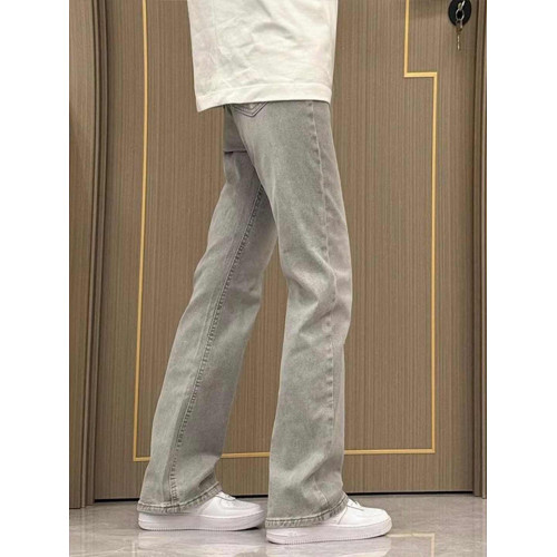 水泥菸灰色牛仔褲男夏秋新款美式復古vibe褲子窄版顯瘦直筒微喇褲