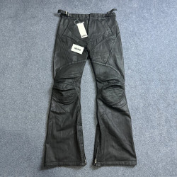 美式vibe風重磅黑色塗層刷蠟機車盔甲拼接褶皺廓形微喇叭牛仔褲男