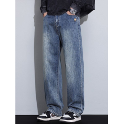 品牌剪標寬鬆直筒牛仔褲男款美式復古春秋款休閒長褲子