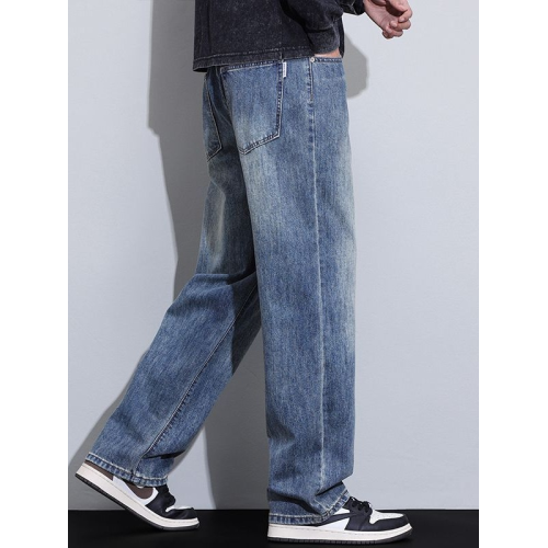 品牌剪標寬鬆直筒牛仔褲男款美式復古春秋款休閒長褲子