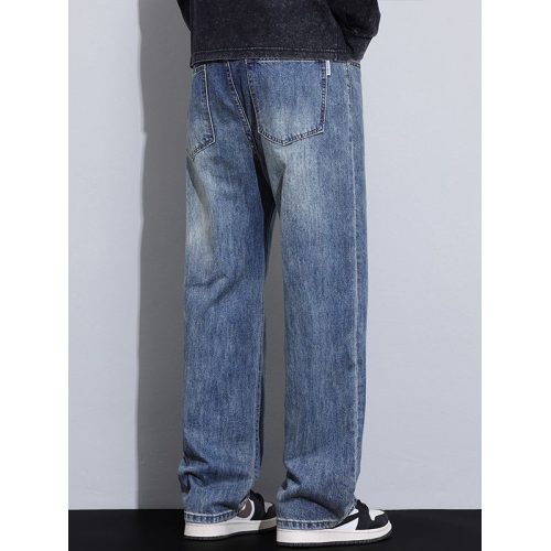 品牌剪標寬鬆直筒牛仔褲男款美式復古春秋款休閒長褲子