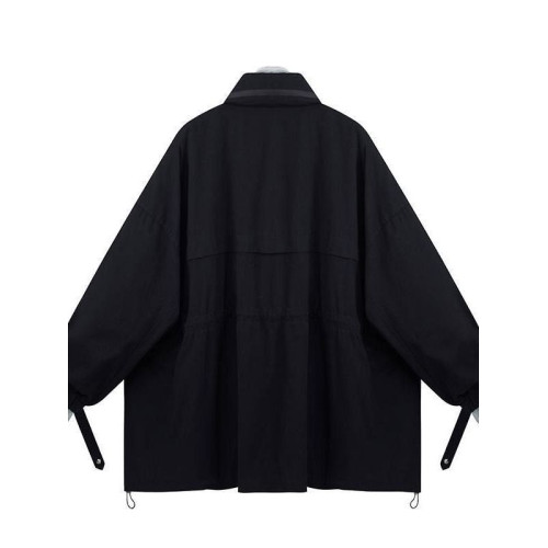 設計感連帽拼接牛仔外套男女情侶春秋韓版復古休閒風衣大碼300斤