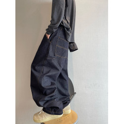 dannyandzee秋季復古百搭原牛色明線工裝彎刀牛仔褲不拖地長褲男