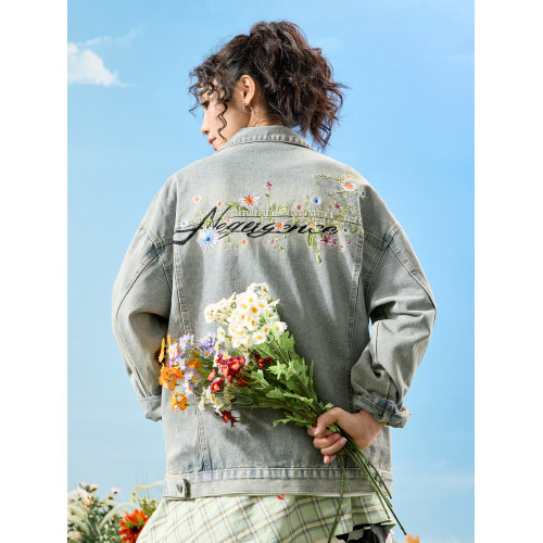 Nuthink美式復古刺綉花卉牛仔外套寬鬆bf慵懶風男女2026年春新款