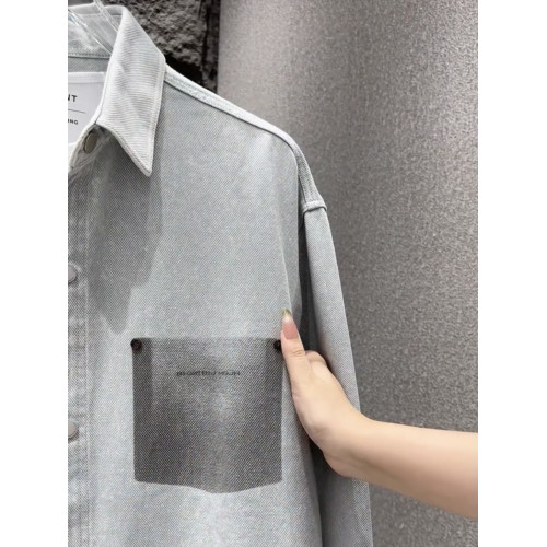 春秋新款做舊水洗繙領牛仔襯衫男士寬鬆高級潮牌痞帥夾克百搭外套