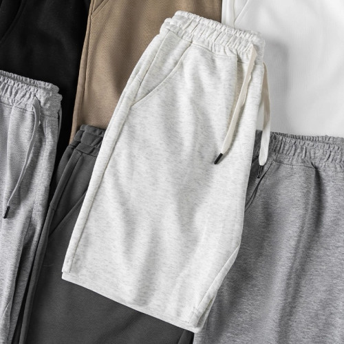 320g重磅短褲男款夏季美式寬鬆大碼休閒運動抽繩透氣純色運動褲潮