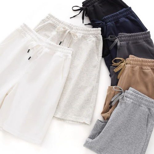 320g重磅短褲男款夏季美式寬鬆大碼休閒運動抽繩透氣純色運動褲潮