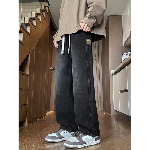 復古牛仔長褲子男生春秋季新款初高中學生青少年濶腿直筒休閒寬鬆