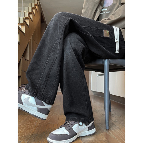 復古牛仔長褲子男生春秋季新款初高中學生青少年濶腿直筒休閒寬鬆