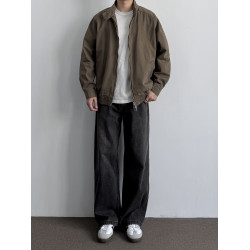 ONUN美式復古砂洗黑灰色做舊直筒牛仔褲寬鬆濶腿松弛感休閒長褲潮