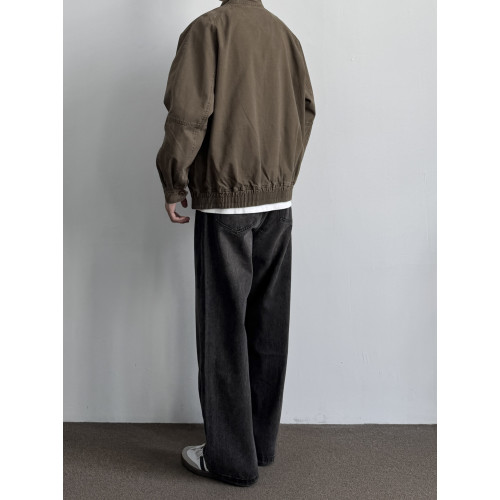 ONUN美式復古砂洗黑灰色做舊直筒牛仔褲寬鬆濶腿松弛感休閒長褲潮