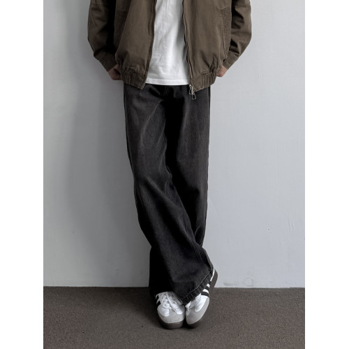 ONUN美式復古砂洗黑灰色做舊直筒牛仔褲寬鬆濶腿松弛感休閒長褲潮