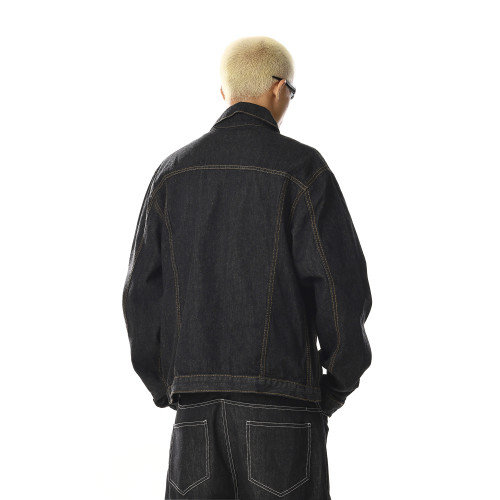 美式復古設計感原色牛仔外套寬鬆百搭正肩口袋cleanfit夾克上衣男