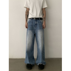 INKNOTS美式復古水洗巴黎釦baggy寬鬆牛仔褲男女cleanfit濶腿長褲