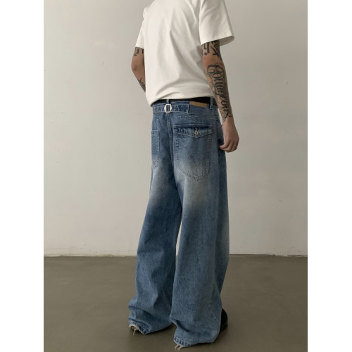 INKNOTS美式復古水洗巴黎釦baggy寬鬆牛仔褲男女cleanfit濶腿長褲