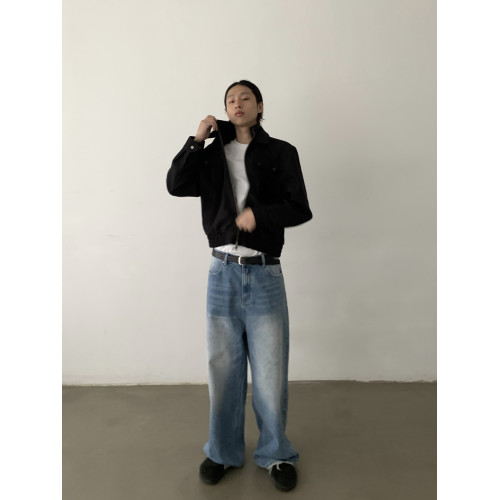 INKNOTS美式復古水洗巴黎釦baggy寬鬆牛仔褲男女cleanfit濶腿長褲