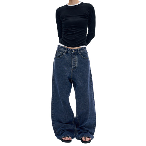 MADWITCH復古簡約水洗做舊牛仔褲男女美式休閒高級感寬鬆直筒褲子