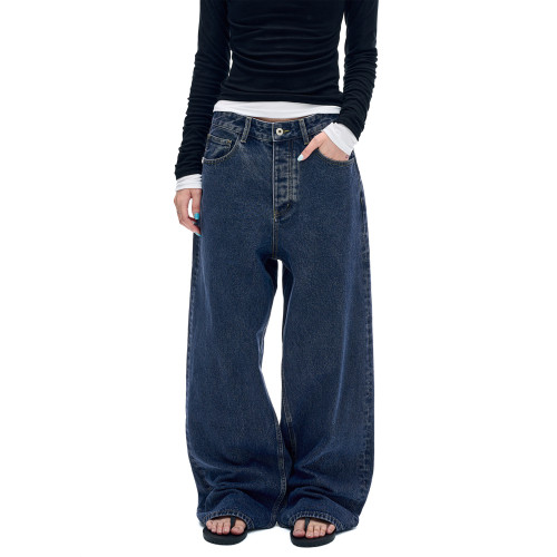 MADWITCH復古簡約水洗做舊牛仔褲男女美式休閒高級感寬鬆直筒褲子