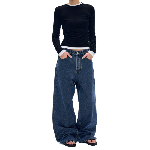 MADWITCH復古簡約水洗做舊牛仔褲男女美式休閒高級感寬鬆直筒褲子