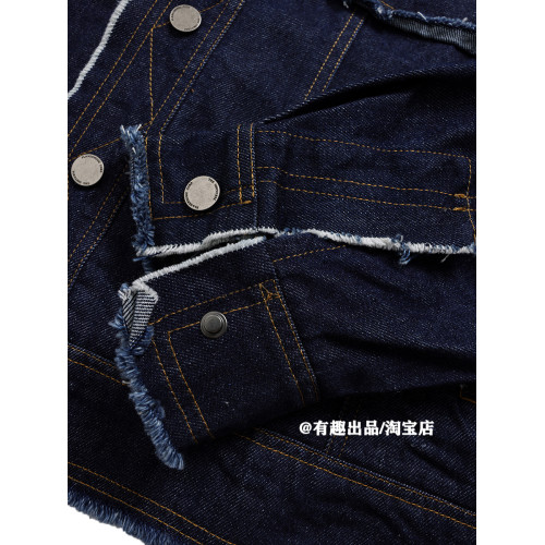 廓形巨潮美式重磅毛邊彎刀袖繙領牛仔外套潮牌單品工裝原牛夾克男