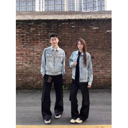 美式復古重工水洗做舊牛仔外套男女設計感休閒寬鬆百搭多口袋夾克
